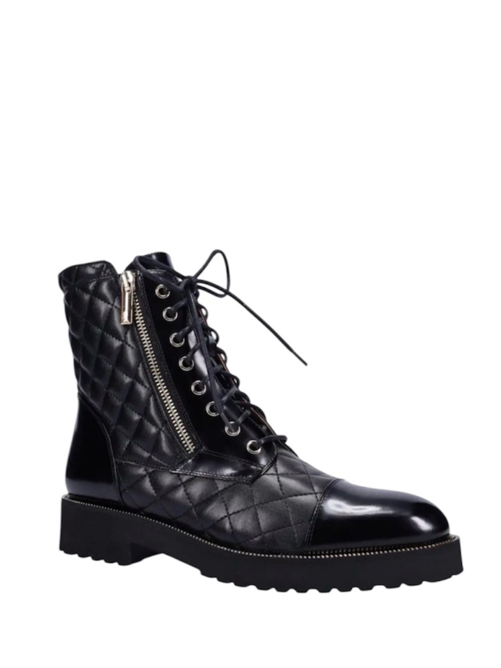NEW $645~RON WHITE~Black Leather TIFFANY Ultralight Quilted Combat Boots~8/38.5